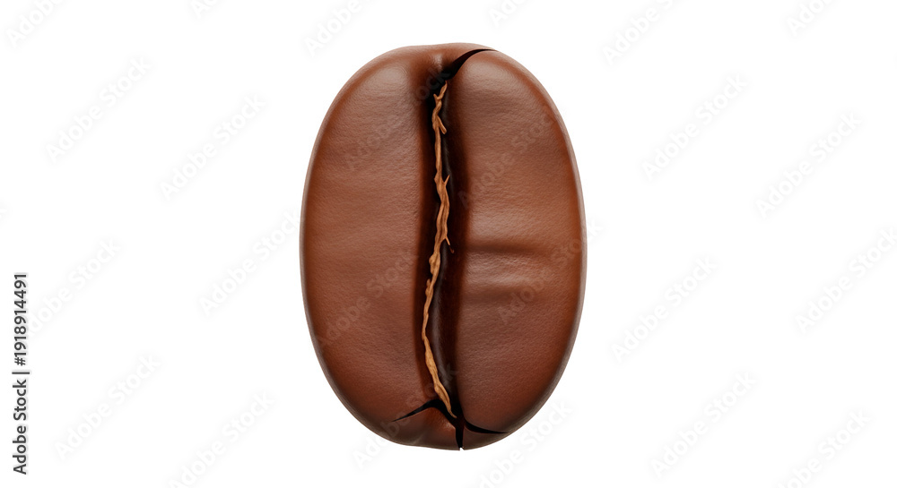 Fototapeta premium Single brown coffee bean with visible inner crack and texture