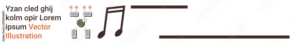 Obraz premium Music production, digital communication, technology, creativity, education, abstract . Musical notes and technology elements connected by fine lines. Music production and digital communication