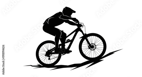 Mountain Biker Riding Downhill Silhouette.