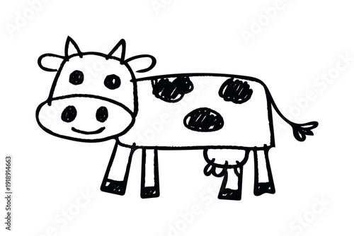 Cow childlike doodle line drawing vector illustration