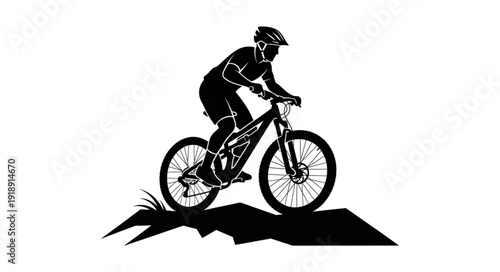 Mountain Biker Riding Downhill Silhouette.
