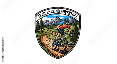 Mountain Biker Riding Downhill Trail.