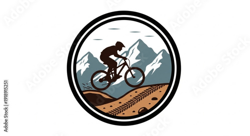 Mountain Biker Riding Downhill Trail.