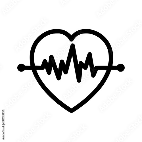ECG or EKG heartbeat line within a heart symbol representing cardiology, health, and medical care icon