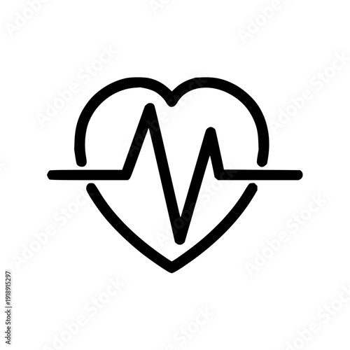 Simple black line drawing of a heart with a cardiogram line inside representing health and medical concepts