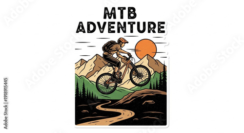 Mountain Biker Riding Downhill Trail.