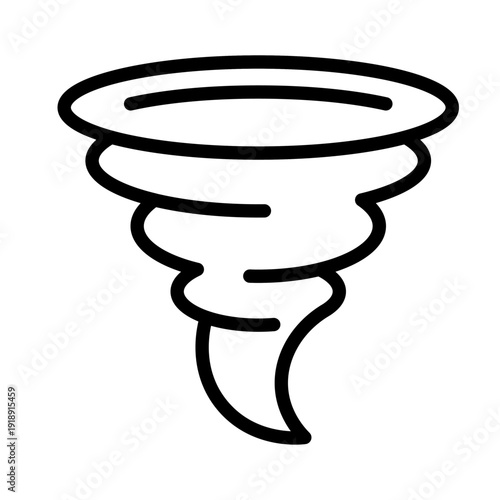 Line art illustration of a swirling tornado or cyclone vortex