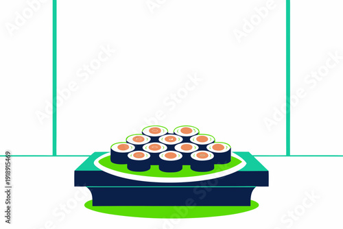 A colorful platter of freshly prepared sushi rolls arranged artfully on a decorative stand.