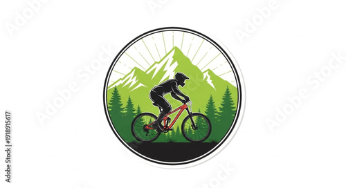 Mountain Biker Riding Downhill Trail.
