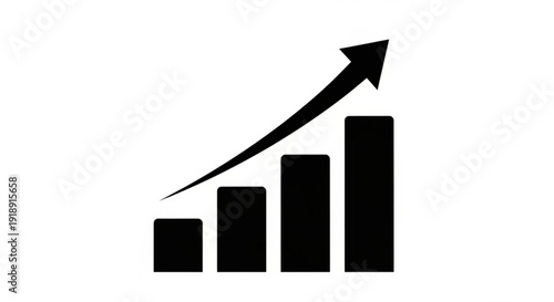 A simple black bar graph with an upward arrow on a plain background indicating growth and progress