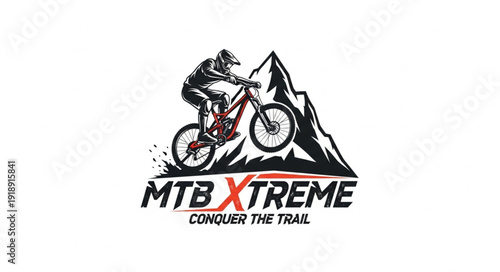 Mountain Biker Riding Downhill Trail.