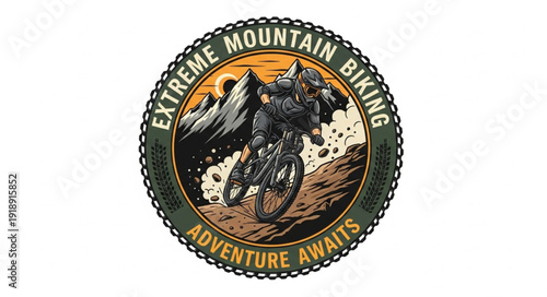 Mountain Biker Riding Downhill Trail.