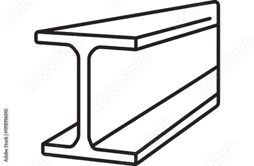 Steel beam I-profile outline icon in isometric view, bold black line drawing of structural metal girder for construction and engineering signage, isolated