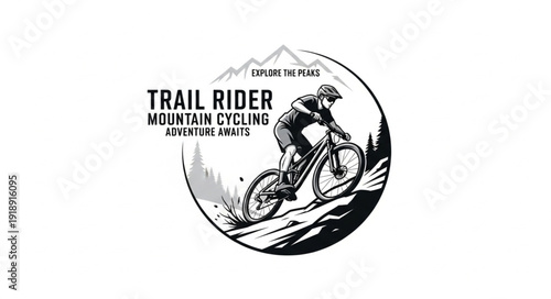 Mountain Biker Riding Downhill Trail.