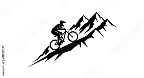Mountain Biker Riding Downhill Trail.