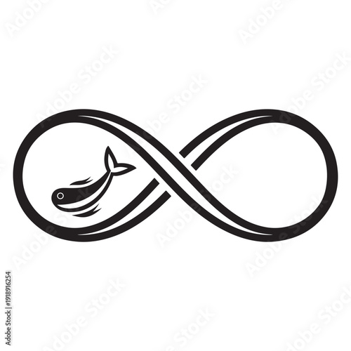 Infinity symbol with whale inside representing eternal oceanic connection
