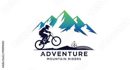 Mountain Biker Riding Downhill Trail.