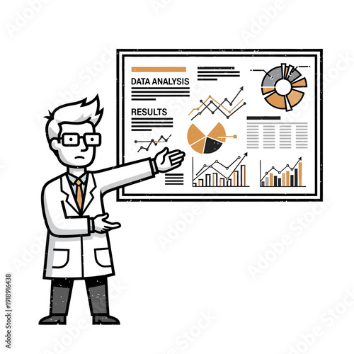 Scientist presenting data analysis results with charts and graphs