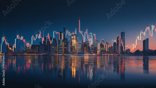 経済と金融市場のイメージ ―｜ファイナンシャルデータと都市景観