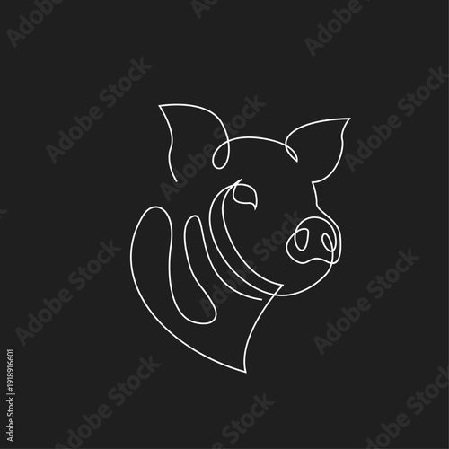 Continuous One Line Art Drawing of a Wild Boar Head with Tusks on Black Background