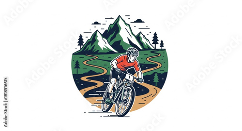 Mountain Biker Riding Downhill Trail.