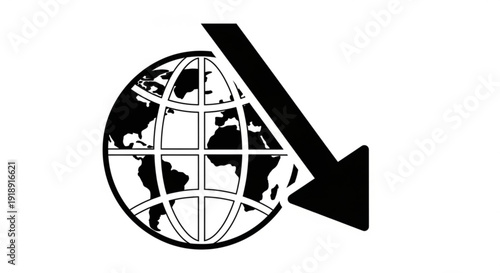 Global direction indicated by arrow on world map illustration