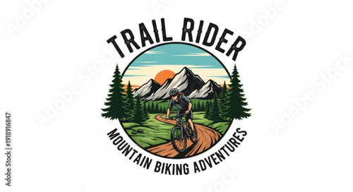 Mountain Biker Riding on Trail.