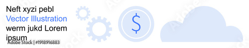 Cloud computing, automation, fintech, digital technology, data processing, innovation. Gears, dollar sign and cloud. Cloud computing and fintech technology for business processes