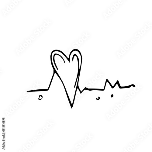 Stylized hand-drawn graphic of a continuous heartbeat line with an integrated heart symbol, conveying the profound themes of love, life, and emotional connection in a minimalist artistic expression