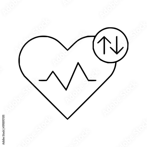 Icon representing a healthy heart with a pulse line and directional arrows indicating flow or change in a medical context