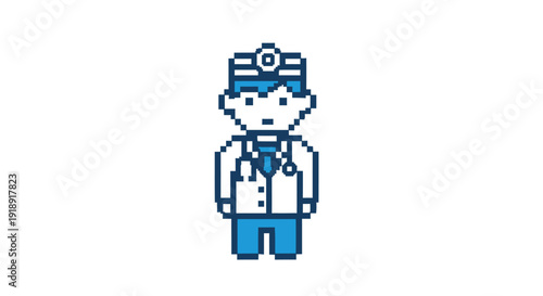Pixel art doctor character illustration.