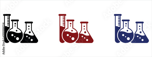 Science Laboratory Glassware with Flasks and Test Tube Icons Set for Chemistry Research Vector Illustration.