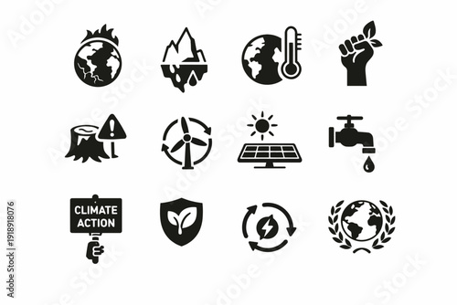 Climate change icons set for environmental and sustainability concepts