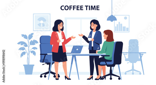 Businesswomen having coffee break and discussion in office for networking and professional communication concept.