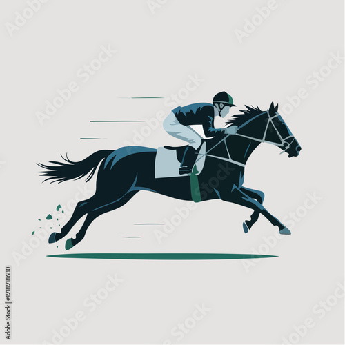 Jockey Riding a Horse at High Speed in a Racing Event from a Side View
