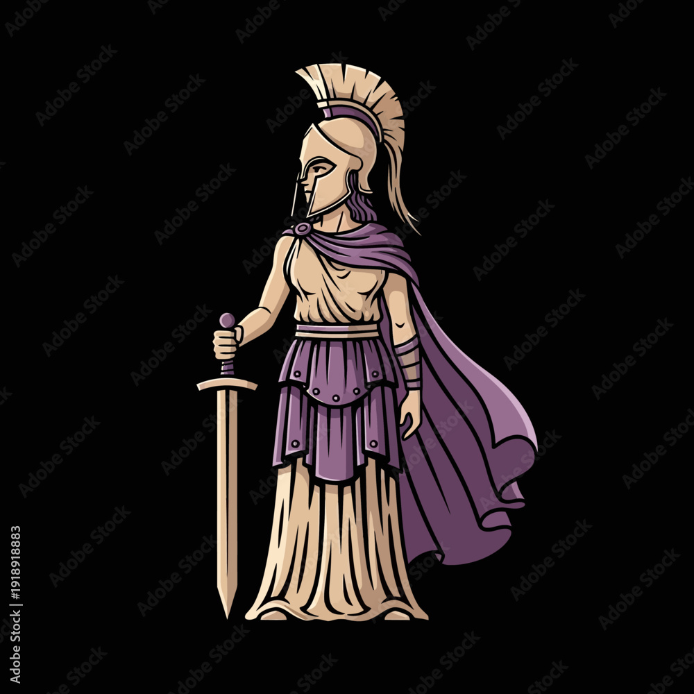 Obraz premium Ancient Greek Goddess Athena Warrior Illustration