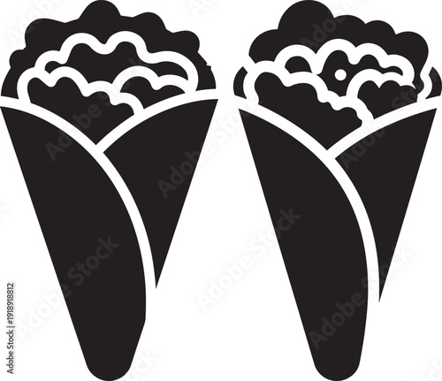 Two stylized wraps or burritos filled with food, presented as simple black icons for culinary or fast food concepts.