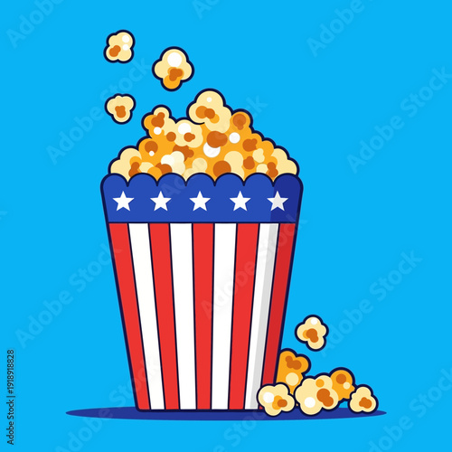 American Flag Popcorn Bucket Overflowing with Popcorn, Patriotic Snack