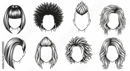 Collection of Diverse Hand Drawn Hairstyles For Women.