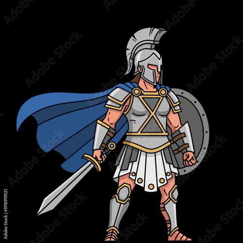 Ancient Warrior Spartan Soldier Gladiator Hero with Sword and Shield