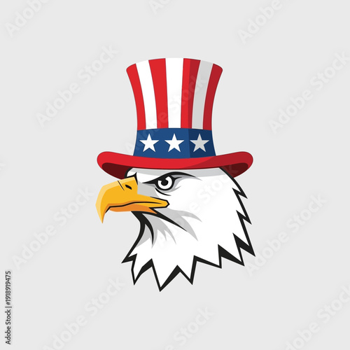 American Eagle Wearing Uncle Sam Hat, Symbol of USA Patriotism and Freedom