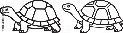 Two cartoon turtles walking side by side, simple line art illustration in black and white.