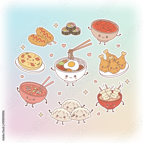 Cute Korean Food Cartoon Vector Set