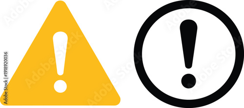 Warning sign and exclamation mark icons, attention alert symbol set for safety notification, risk awareness design isolated background