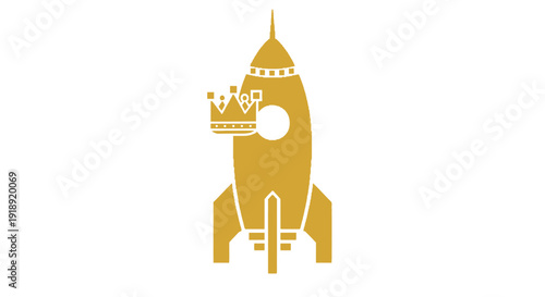 Golden Rocket With Crown Silhouette.