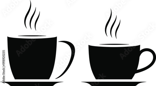 Hot coffee cup icon set with steam, minimalist beverage symbol, cafe drink illustration isolated for menu design branding concept