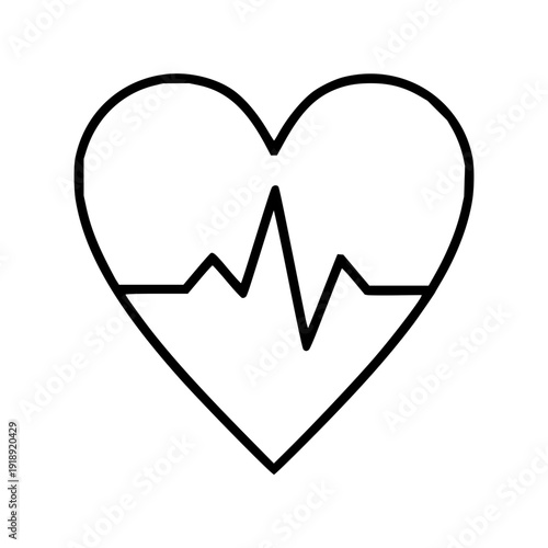 Outline illustration of a healthy heart with an electrocardiogram (ECG) pulse line, symbolizing vital signs, cardiology, and overall well-being for medical graphics