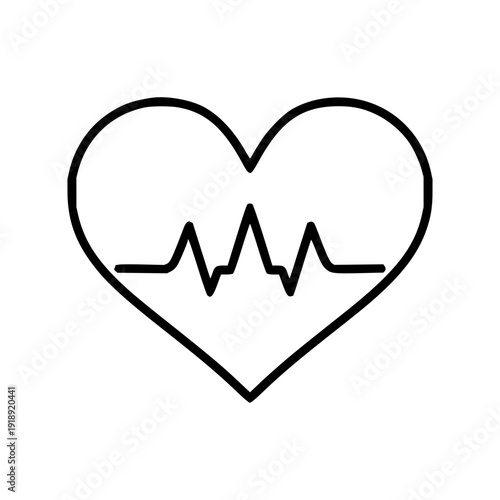 A simple outline icon of a heart with a cardiogram line indicating a healthy heartbeat, representing health and vitality