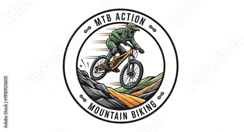 Mountain Biking Logo Illustration Design.