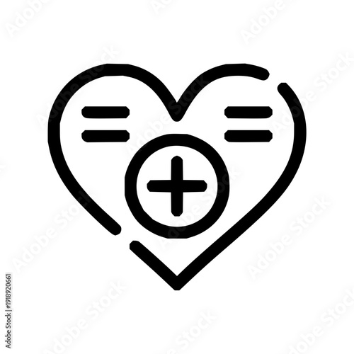 Abstract heart icon representing equality and balance, with a central plus sign symbolizing positivity, health, and inclusive well-being for all